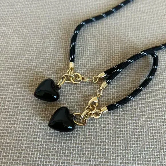 *Set* Roxanne Assoulin The Happy Cord Charm Necklace & Bracelet Black/Black - Picture 6 of 6